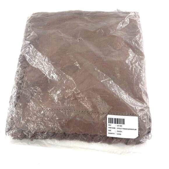 Crate and Barrel Linen Eyelet Fringe Napkin in Warm Plum by Gaby Dalkin 6 Pcs - Picture 4 of 9
